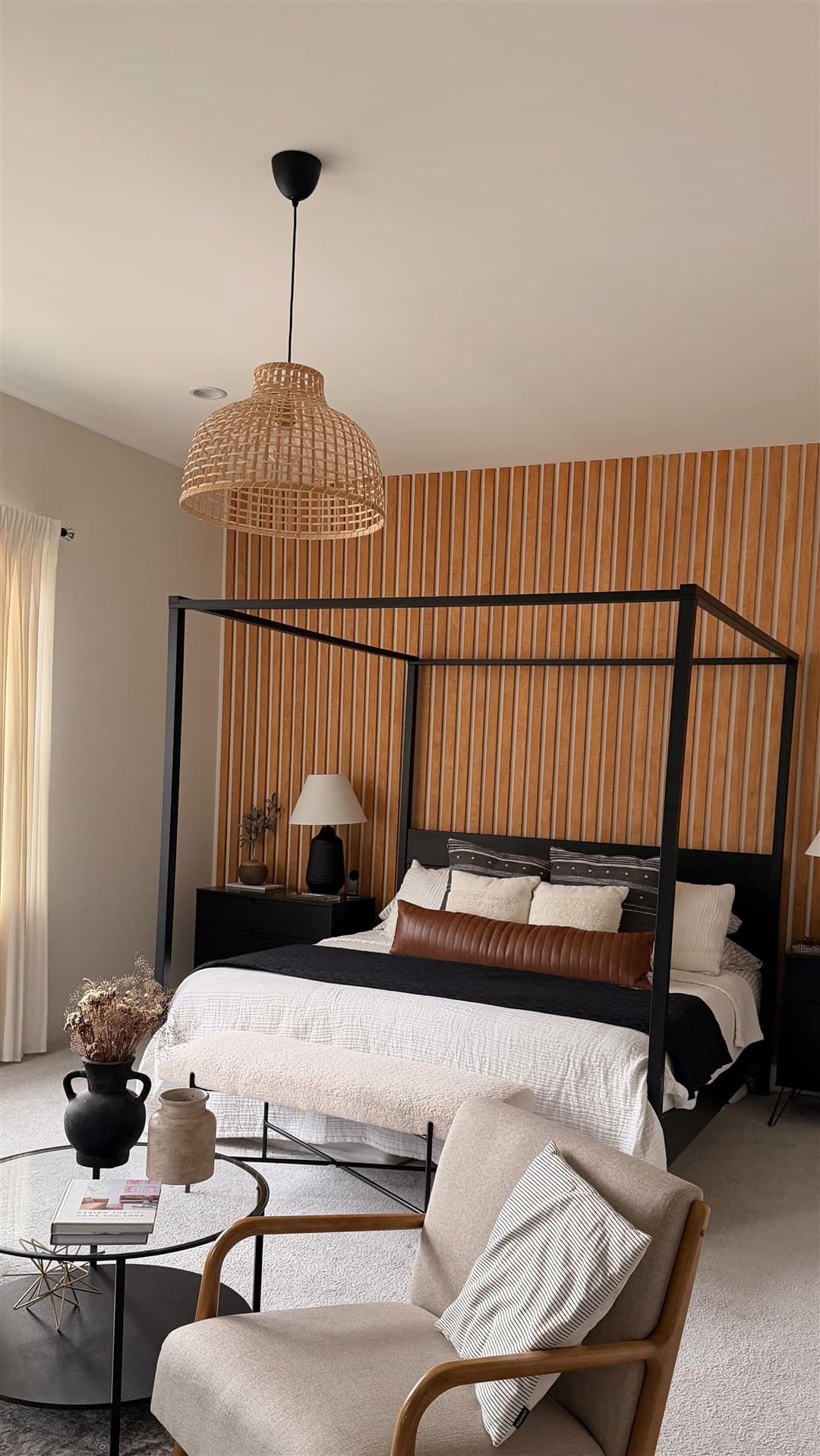 Warm Slat-Wall Bedroom — after